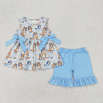 GSSO2223 Cartoon Blue Dog Girls Shorts Set