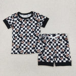 GSSO2233 Cartoon Mouse Black Plaid Boys Shorts Set