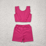 GSSO2284 Hot Pink Ruffles Yoga Girls Shorts Set