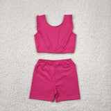GSSO2284 Hot Pink Ruffles Yoga Girls Shorts Set