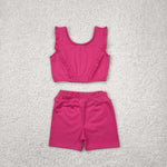 GSSO2284 Hot Pink Ruffles Yoga Girls Shorts Set