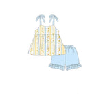 Preorder GSSO2302 Flower Sky Blue Yellow Girls Shorts Set