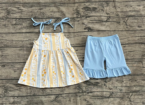 Preorder GSSO2302 Flower Sky Blue Yellow Girls Shorts Set