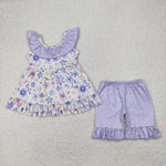 GSSO2306 Flower Purple Girls Shorts Set