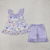 GSSO2306 Flower Purple Girls Shorts Set