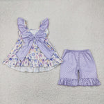 GSSO2306 Flower Purple Girls Shorts Set