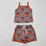 GSSO2341 Summer Sports Cows Leopard Girls Shorts Set