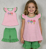 GSSO2349 Embroidery Summer Popsicle Green Girls Shorts Set