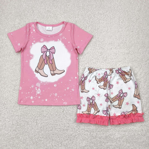 GSSO2354 Boots Bows Pink Girls Shorts Set
