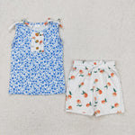 GSSO2355 Summer Flower Floral Peach Girls Shorts Set