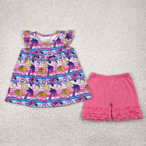 GSSO2362 Summer Ocean Beach Pink Girls Shorts Set