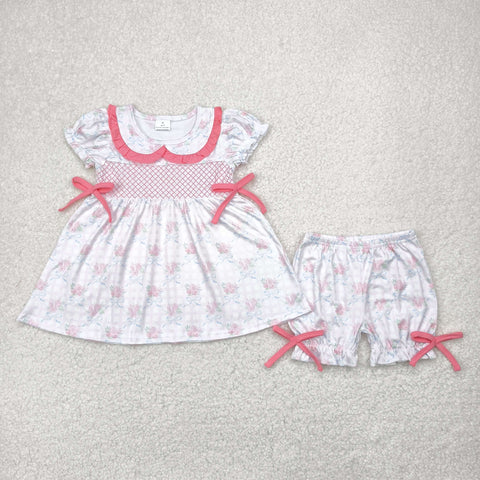 GSSO2368 Embroidery Coquette Bows Flower Pink Girls Bloomers Set
