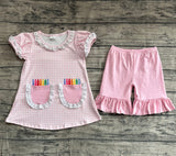 Preorder GSSO2388 Back To School Crayon Pink Girls Shorts Set