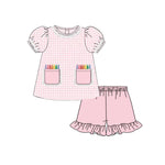 Preorder GSSO2388 Back To School Crayon Pink Girls Shorts Set