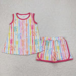 GSSO2465 Coquette Bows Colorful Stripe Girls Shorts Set