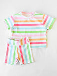 Preorder GSSO2468 Colorful Stripe Girls Shorts Set