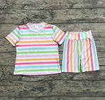 Preorder GSSO2468 Colorful Stripe Girls Shorts Set