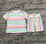 Preorder GSSO2468 Colorful Stripe Girls Shorts Set