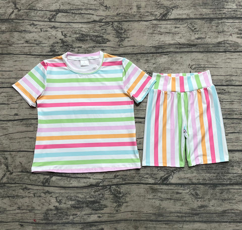 Preorder GSSO2468 Colorful Stripe Girls Shorts Set
