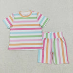GSSO2468 Colorful Stripe Girls Shorts Set