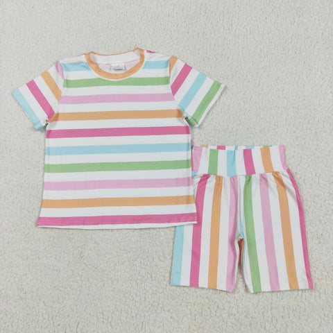 GSSO2468 Colorful Stripe Girls Shorts Set