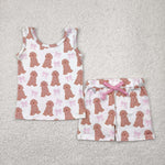 GSSO2475 Summer Dog Bows Pink Girls Shorts Set