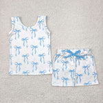 GSSO2478 Summer Coquette Bows Blue Girls Shorts Set