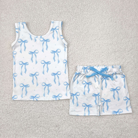 GSSO2478 Summer Coquette Bows Blue Girls Shorts Set