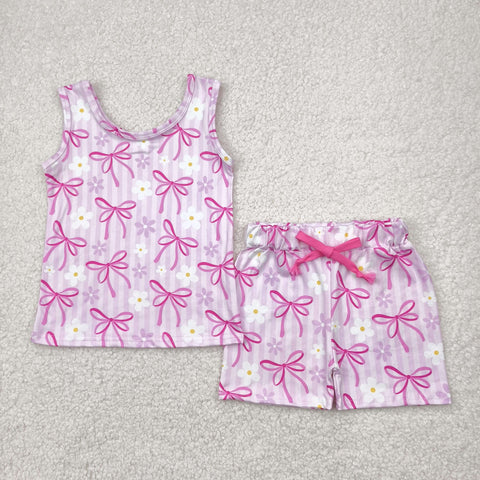 GSSO2479 Summer Coquette Bows Flower Pink Girls Shorts Set