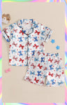 Preorder GSSO2484 America Bows Blue Buttons Girls Shorts Pajamas Set