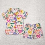 GSSO2487 Coquette Colorful Bows Buttons Girls Shorts Pajamas Set