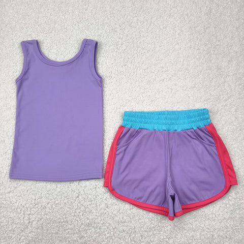 GSSO2506 Sports Purple Red Yoga Girls Shorts Set