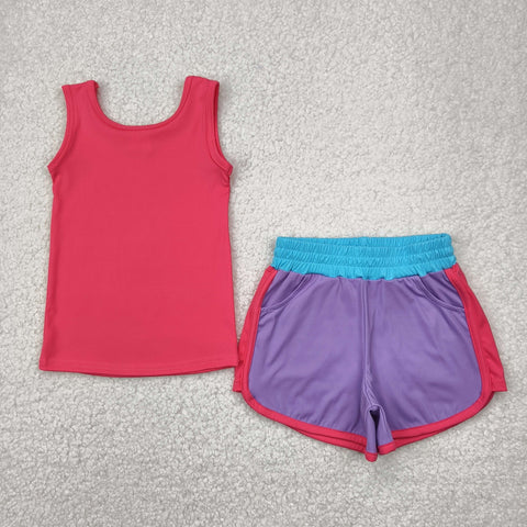 GSSO2507 Sports Pink Yoga Girls Shorts Set