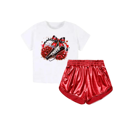 Preorder 04.14 GSSO2514 Cheer Red Leather Shorts Girl's Set