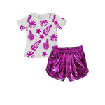 Preorder 04.15 GSSO2516 Cheer Purple Leather Shorts Girl's Set