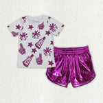 GSSO2515 Cheer Fireworks Leather Girls Shorts Set
