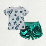 GSSO2517 Cheer Fireworks Leather Girls Shorts Set