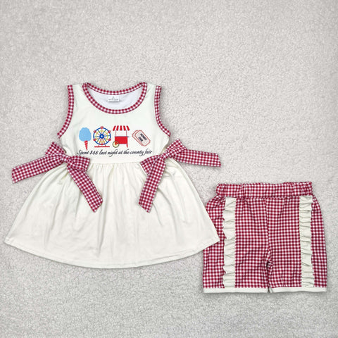 GSSO2518 Amusement Park Red Plaid Girls Shorts Set