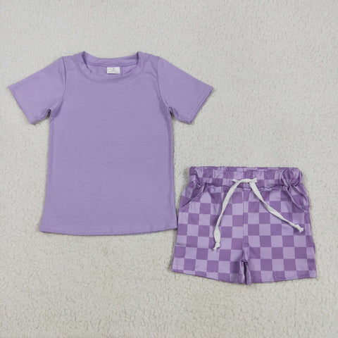 GSSO2524 Purple Plaid Girls Shorts Set