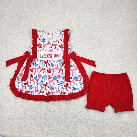 GSSO2538 American Honey USA Flag Star Girls Shorts Bloomers Set