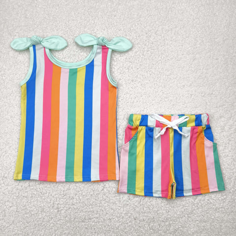 GSSO2540 Colorful Stripe Girls Shorts Set