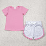 GSSO2543 Pink Cotton Girls Shorts Set