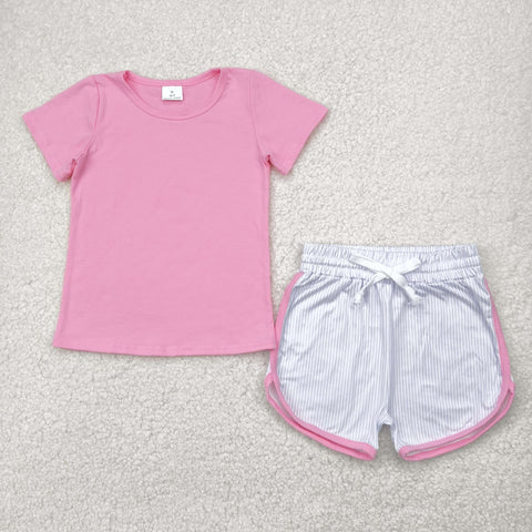 GSSO2543 Pink Cotton Girls Shorts Set