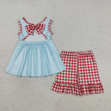 GSSO2544 Amusement Park Red Plaid Girls Shorts Set