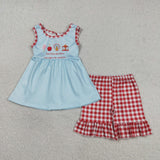 GSSO2544 Amusement Park Red Plaid Girls Shorts Set