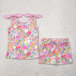 GSSO2551 Garden Flower Pink Girls Shorts Set