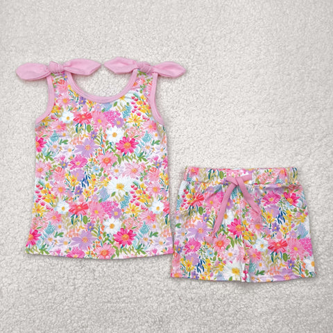 GSSO2551 Garden Flower Pink Girls Shorts Set