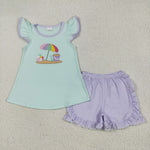 GSSO2553 Embroidery Summer Sea Beach Girls Shorts Set