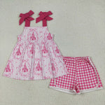 GSSO2582 Castle Bows Pink Girls Shorts Set
