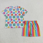 GSSO2609 Colorful Rainbow Smiley Face Girls Shorts Set